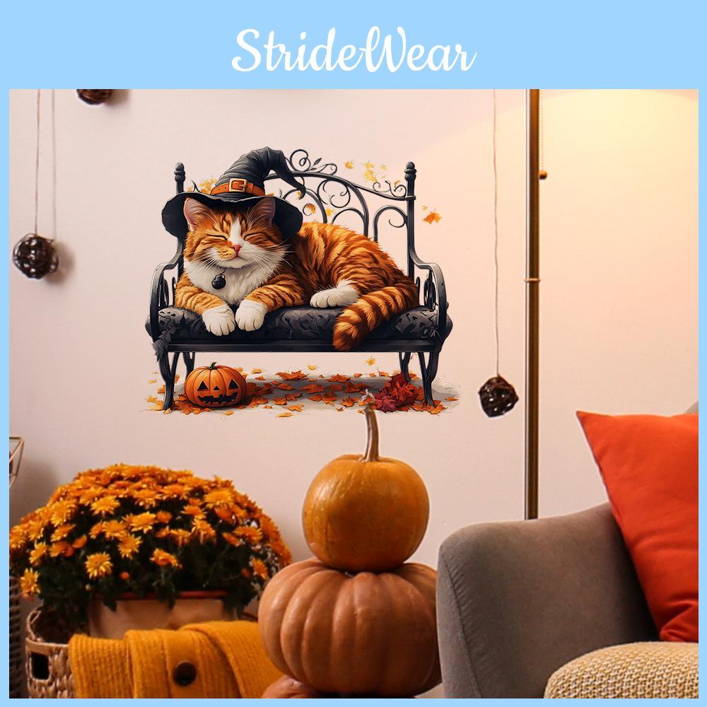 Hexen Halloween Hut Katze Wandaufkleber PVC Deko für Wohnzimmer und Heimdeko