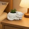 Three Dimensional Cat Planter 3D Printed Sleeping Flowerpot, Mini Desktop Planter, Unique Indoor Garden Decor Decorative Plant Holder for Succulents