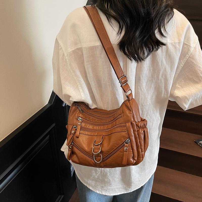 Women's Crossbody Bag Vintage Soft Leather Mother Bag Commuter Multi-Pocket Shoulder Bag