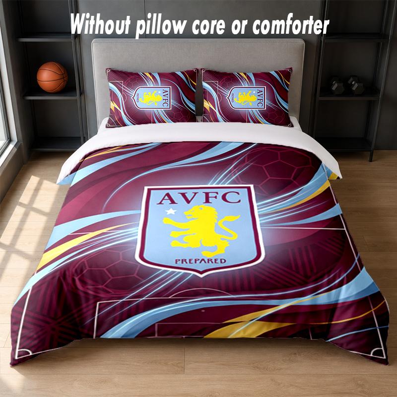 Aston Villa Football Design Bed Bedding Set 1 Duvet Cover + 2 Pillowcases Soft Breathable Household Bed Linens