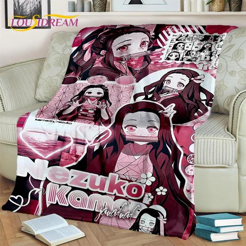 Kamado Nezuko Demon S-Slayer Japan Anime Mykt flanellteppe for senger Soverom Sofa Piknik, Kasteteppe for barn Utendørs Fritid