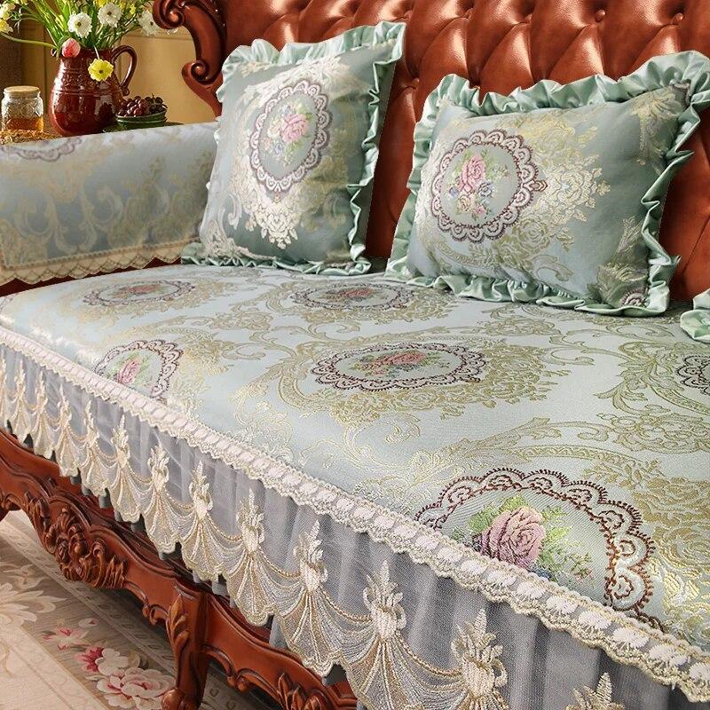 European Slipcover Jacquard Fabric Lace Edge Sofa Cover Living Room Anti-slip Sofa Cushion All-season Sofa Towel Home Decoration
