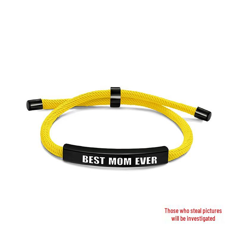 Multi-color Woven Rope Bracelet with Engraved Stainless Steel for Mother's Day or Christmas Gift