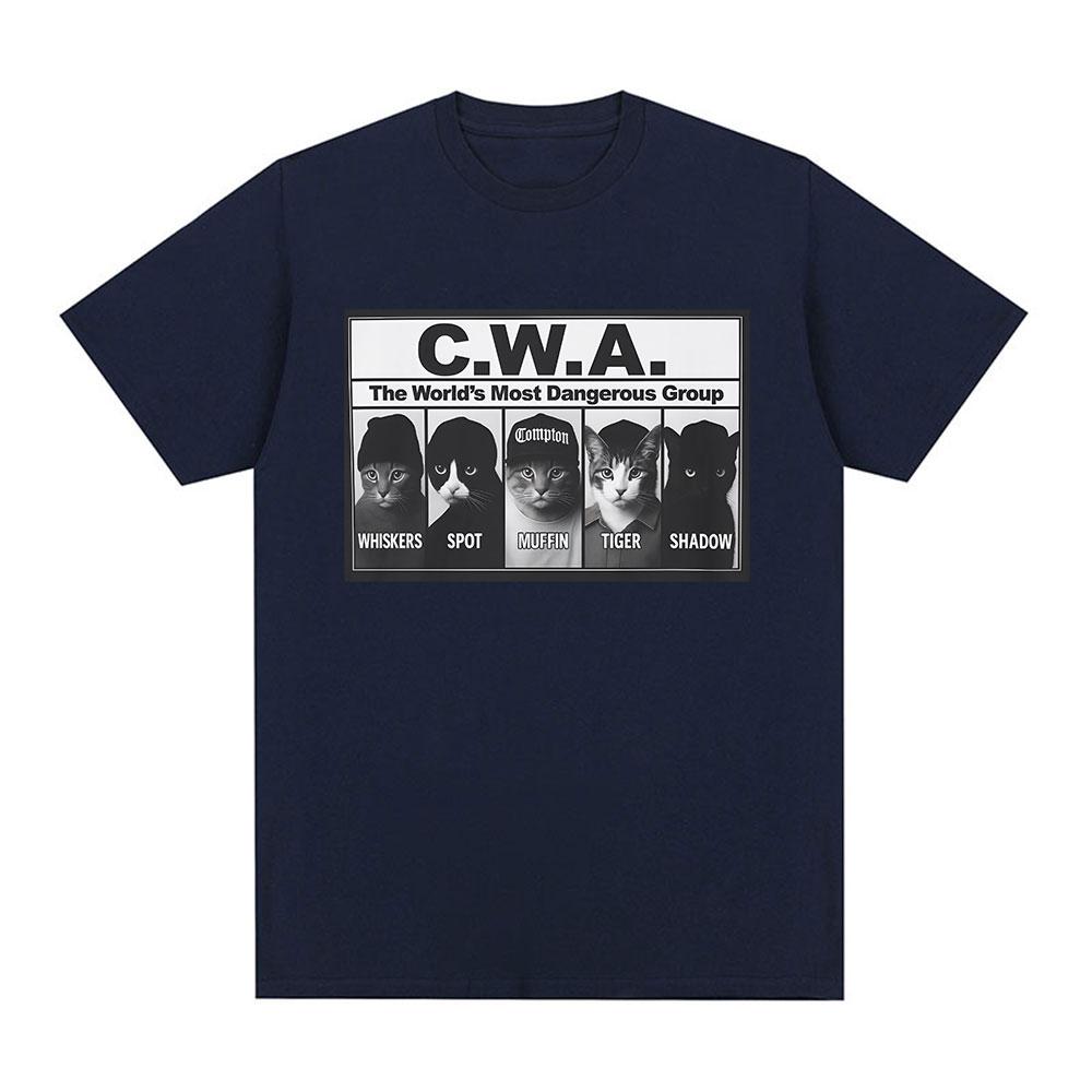 Vintage CWA The Worlds Most Dangerous Group Funny Cat Meme Graphic T Shirts Fashion Short Sleeve T-shirt Casual Cotton T-shirts