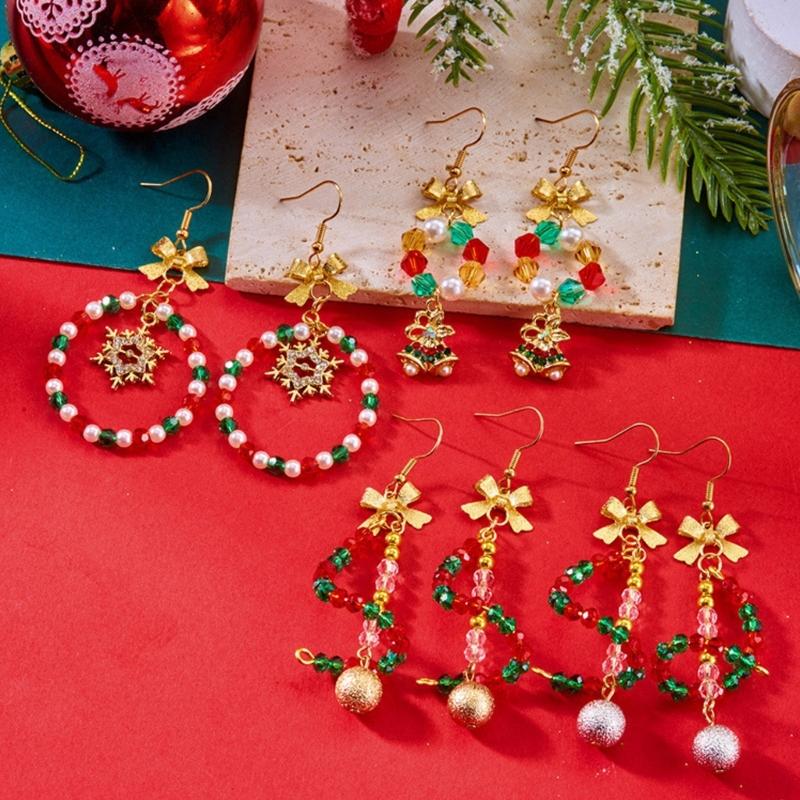 Festive Holiday Dangle Earrings With Floral Bead Accents Nickel Free Alloy Lightweight Elegant Design