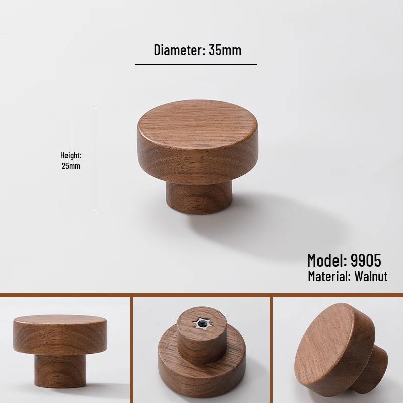 Black Walnut Wood Wardrobe Drawer Pulls - Solid Wood Handles for Children's Cabinet, Japanese Simple Light Luxury Design