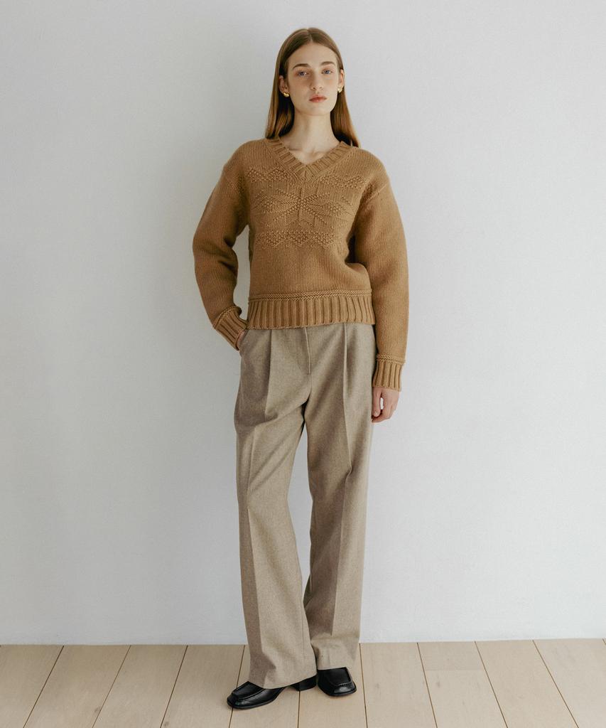 Tudument Wool One-Tuck Wide Slacks Beige
