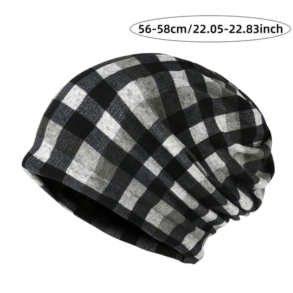 Kontrastfarben Pullover-Mütze Karomuster Multifunktional Lässig Überziehmütze Schal Pullover-Mütze Turbanmützen Herbst und Winter