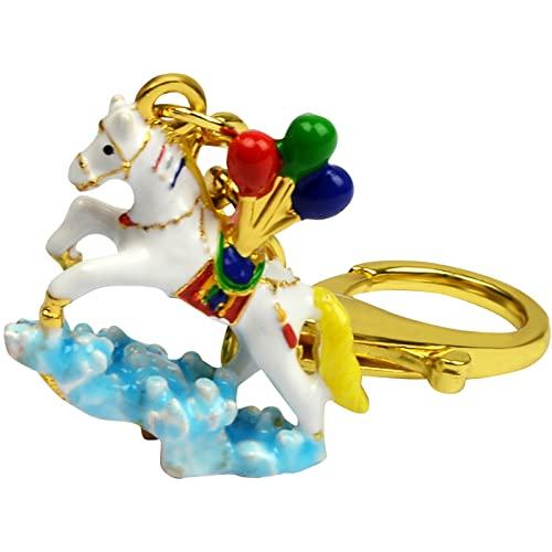 Joyous Wind Horse Keychain, White Horse with Balloon, Lucky Keychain, Horse, 4.1 x 1.6 in
