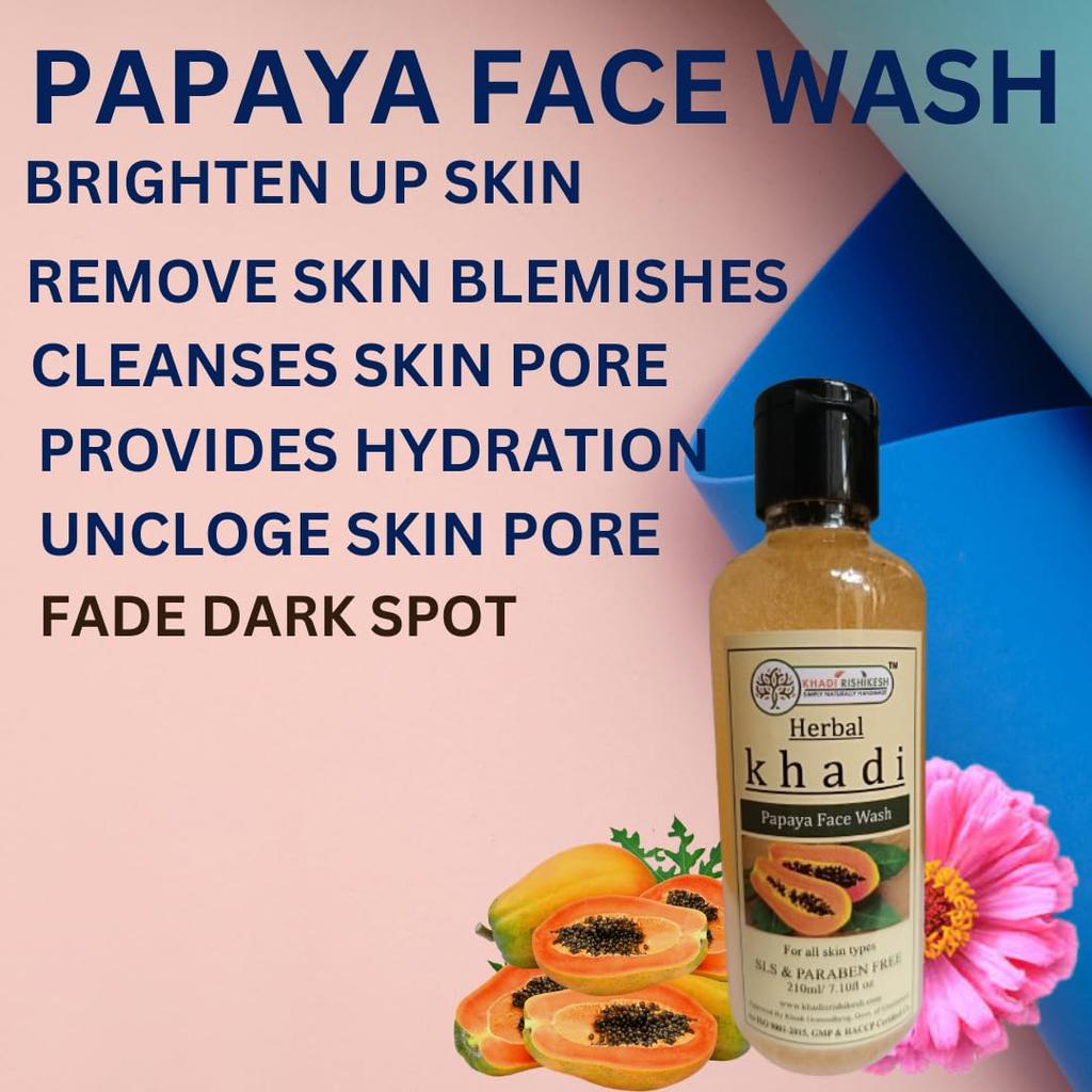 Khadi Rishikesh Herbal Papaya Face Wash For Tan Removal Papaya| For Women & Men-210ML