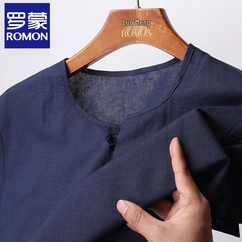 Luomeng Men's Linen Blend Round Neck T-Shirt