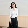 Women's White V-Neck Long-Sleeve Chiffon Shirt