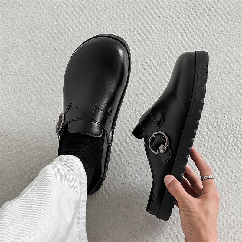 Leather Platform Mules Backless Loafers Slippers Thick Bottom Half Shoes For Men Closed Toe Slide Sandals Open Back Casual Shoes