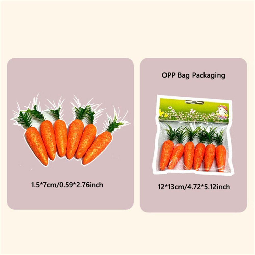 Lifelike Fake Carrots Glitter Easter Ornaments 6Pcs Kitchen Photography Props