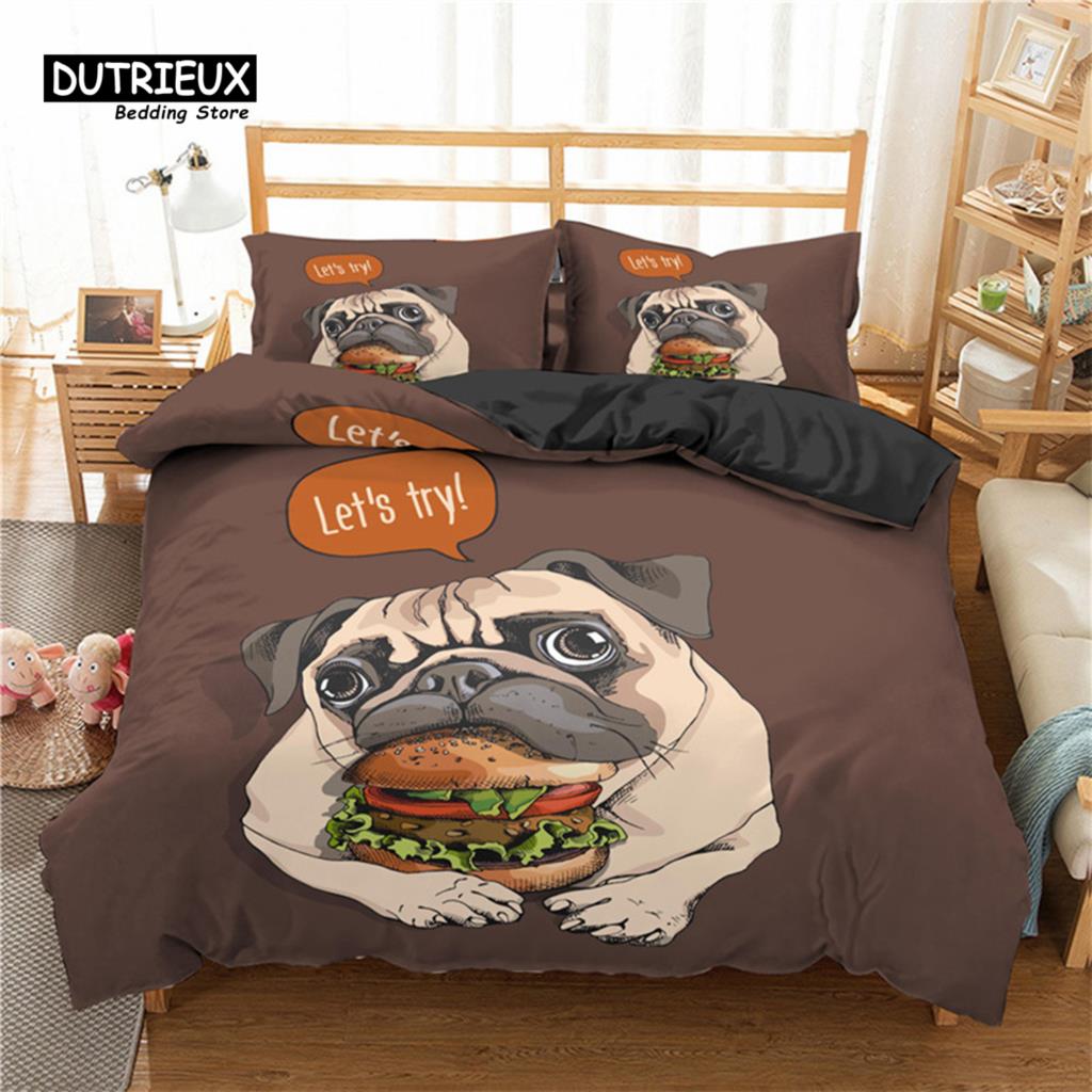 Modern Elegant Pug Pet Dog Polyester Funny Cartoon Animal Size For Kids Child Teens Decor Full King Comforter