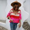Spring New Spliced V-neck Loose and Lazy Large Size Valentine's Day Slim Sweater