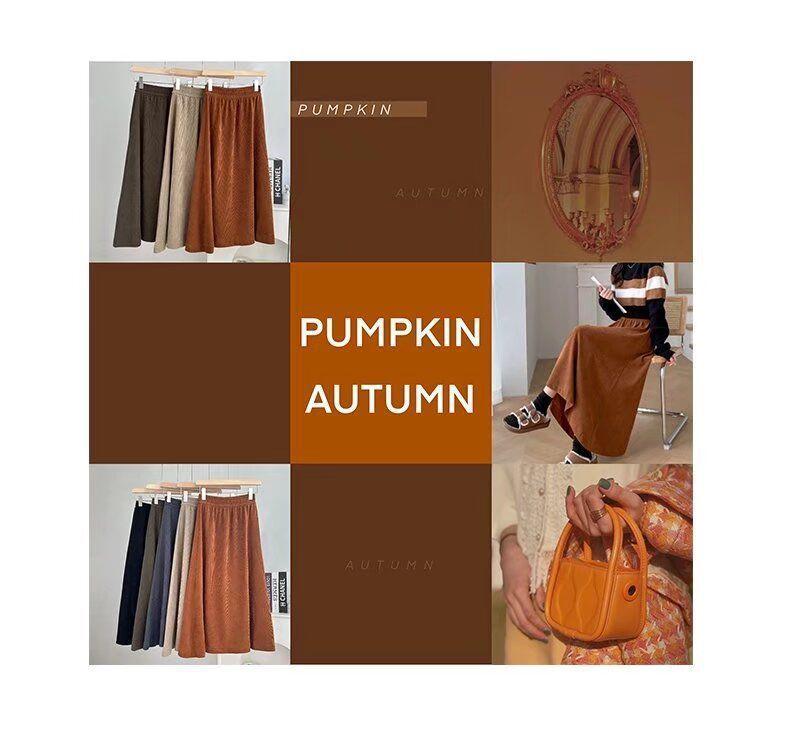 Women's High Waist Corduroy A-Line Mid-Length Skirt for Autumn/Winter