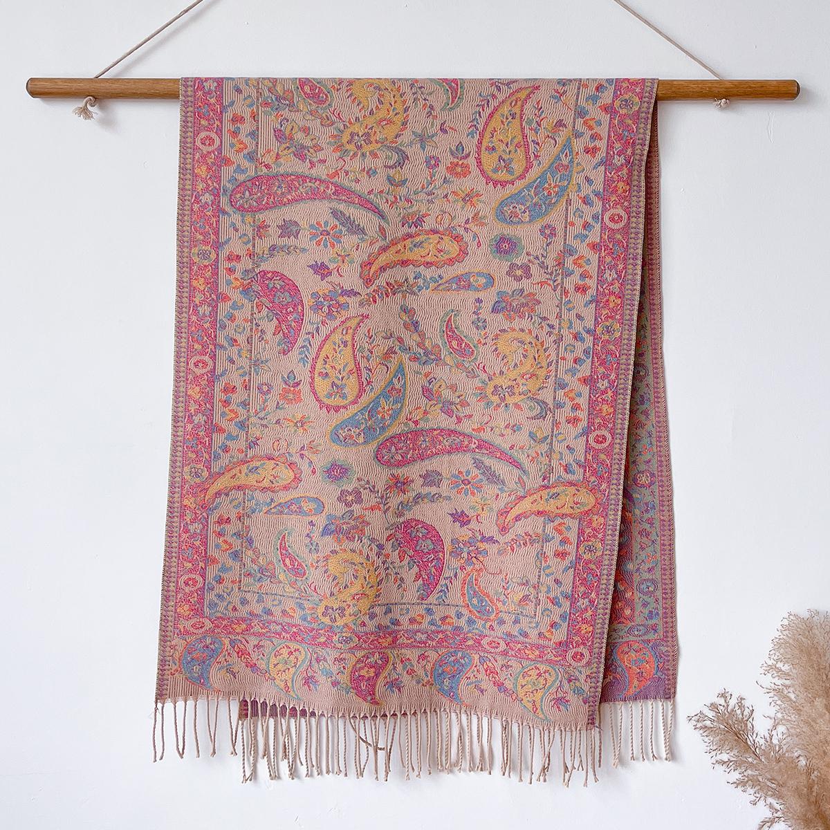 

Women Autumn and Winter Popular Imitation Cashmere Scarves Ethnic Style Shawl Cloak Thickened Warm Coldproof Tassel Female Scarf рожевий