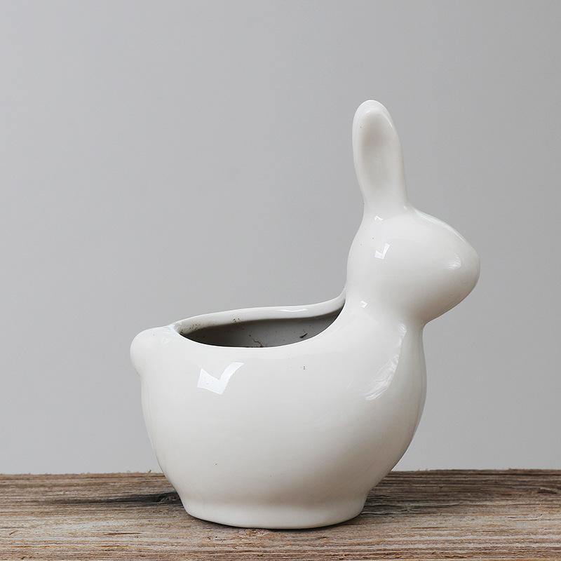 Creative Cartoon Animal Rabbit Succulent Flower Pot, European Home Gardening White Porcelain Flower Pot Ceramic Small As pictured (plants not included