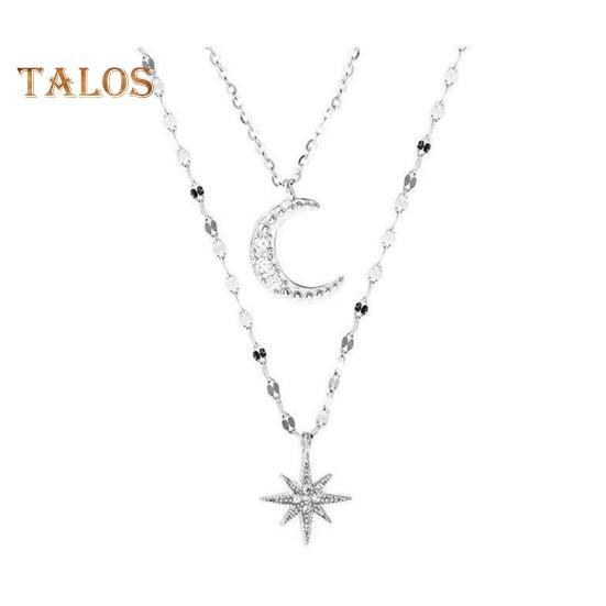 Women Necklace Double-layer Star Moon Pendant Adjustable with Extended Length Hollow Chain Lady Clavicle Necklace Neck Jewelry