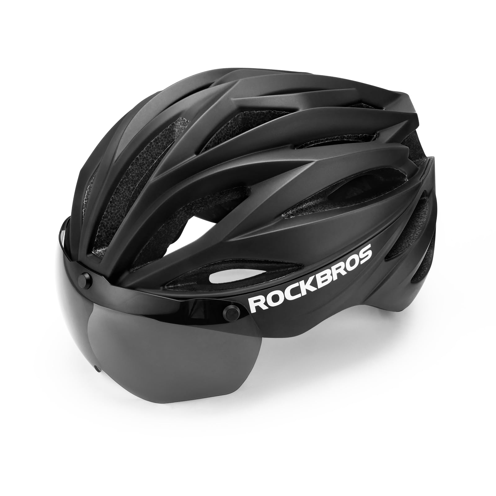 

ROCKBROS Взрослый велосипедный шлем CE формованный ударопрочный с магнитными очками и УФ-защитой, регулируемый размер для шоссейного и школьного шлема, сертифицированный, легкий, цельный чёрный