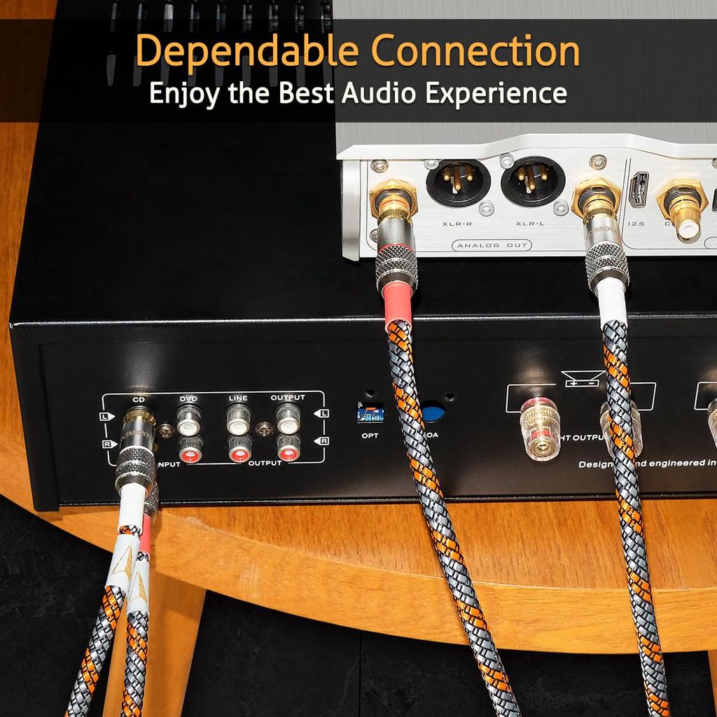 UCINNOVATE RCA to RCA RCA Audio Stereo Male to Male with Gold Plated Connectors for Stereo Home Phonos High-End Hi-Fi Cable, 0.5m/1.64ft Cable,