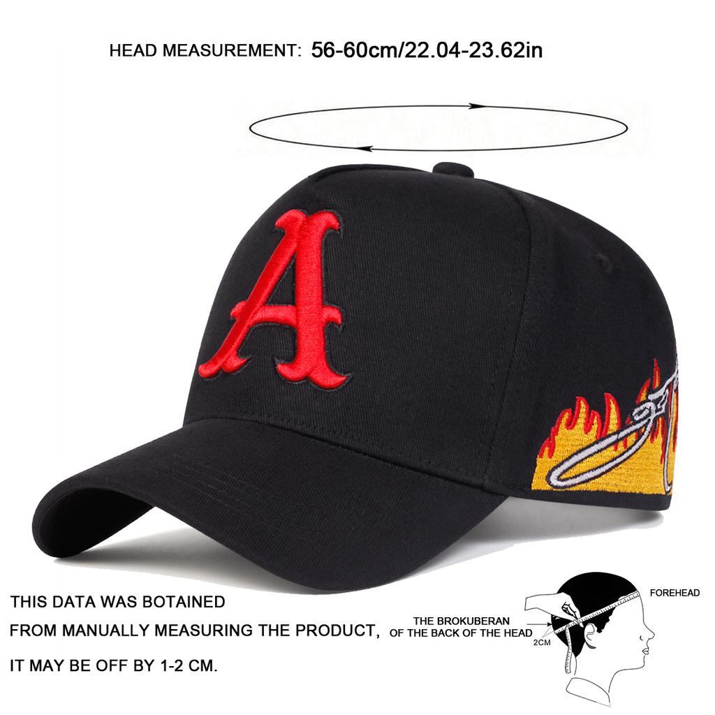 Men Letter A Embroidered Side Flame Five-faced Hat Baseball Cap Outdoor Adjustable Sunscreen Leisure Hat Spring Autumn Travel Tourism Beach Vacation