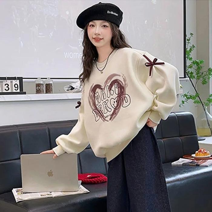 Girls' Fleece-Lined Spliced Sweatshirt: Stylish Autumn/Winter Pullover for Kids