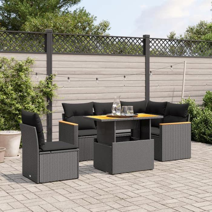 VidaXL Salon de Jardin avec Coussins 6 pcs, Canapés de Terrasse, Ensemble de Meubles de Patio, Mobilier d'Extérieur, Noir 3273078
