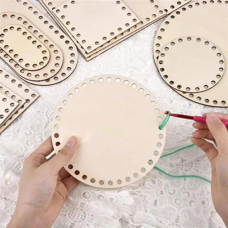 Latests Models Crochet Basket Base Poplar Plywood Unfinished Blank Cross Stitch Carved Hand-Woven DIY Craft Basket Wooden Bottom