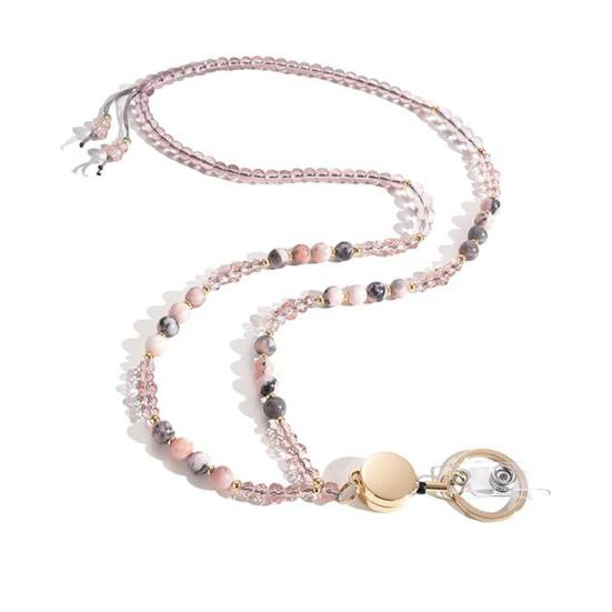 Naturstein Faux Kristall Kartenhalter Verstellbares ID Lanyard Damen Handgefertigt Perlen