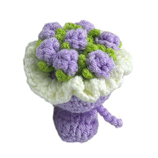 Crochet Rose Flower Bouquet Decoration Handmade Knitting Floral Ornament Finished Hand Woven Flower Table