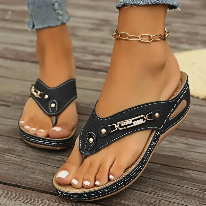 Fashion Chic Women's Retro Flip-Flops with Arch Support - Comfortable Slip-On Summer Thong Sandals, Faux Cover