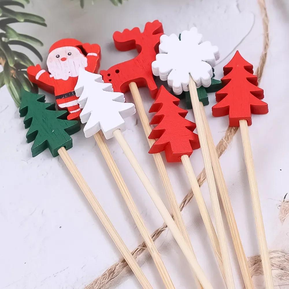 50 Stück/Set Weihnachten Fruchtspieße Einweg Bambusspieße Schneeflocke Weihnachtsbaum Elch Weihnachtsmann Schneemann Spieße Weihnachtsdekoration