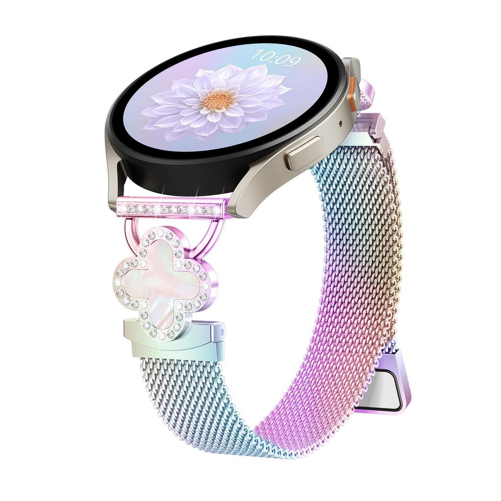 20mm Four-Leaf Clover Rhinestone Milanese Metal Watch Strap