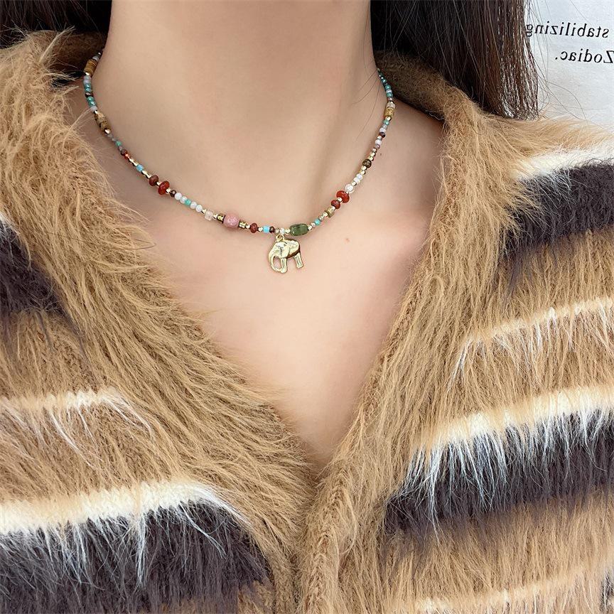 

Высококачественное ожерелье с подвеской в виде слона из натурального камня — роскошный дизайн для женщин, популярный аксессуар для ключицы N1323 model