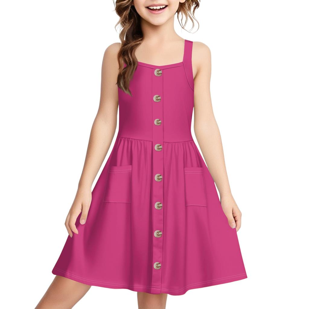 Ein lässiges und modisches einfarbiges Westenkleid mit Schnallen und ohne Manschetten für Kinder