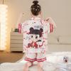 Girls Ice Silk Pajama Set Short Sleeve Cartoon Print Sleepwear 8-14 Years Old Kids