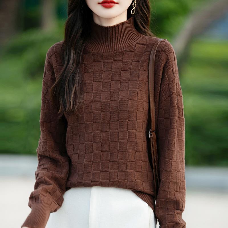 Pure Cotton Thickened Half Turtleneck Sweater for Women In Autumn and Winter New Loose and Versatile Base Shirt Warm Pullover Sweater