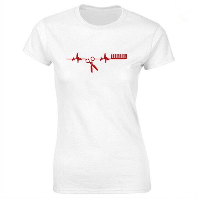 Hairdressing Hearbeat Barber Print Cotton Casual  Tshirt Women Funny T Shirt for Lady Streetwear Regular Top Tee