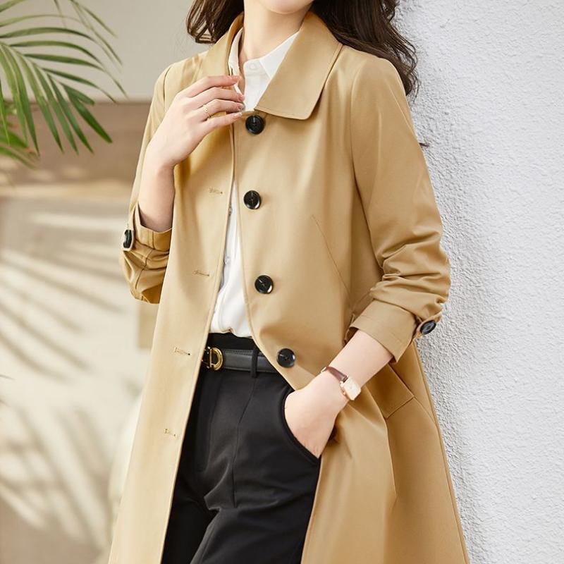 Spring Autumn Fashion Turn-down Collar Long Sleeve Solid Trench Women's Clothing Korean Button Simplicity Trend All-match Tops