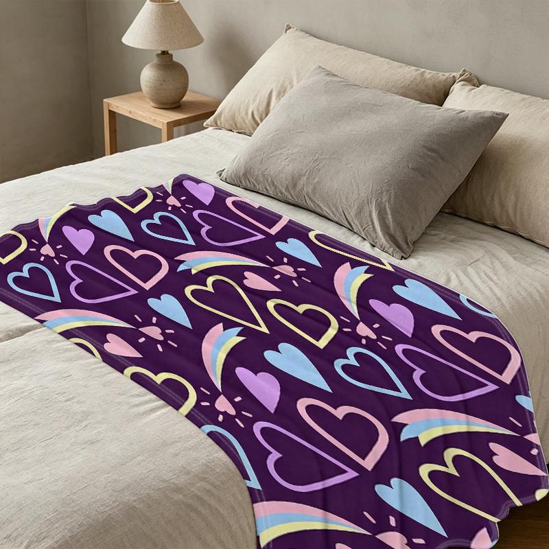 Soft Heart Flannel Blanket Lightweight, Plush & Vibrant Throw Cozy for Indoor Warmth, Window Seat Decor, Valentine’s Home Gift