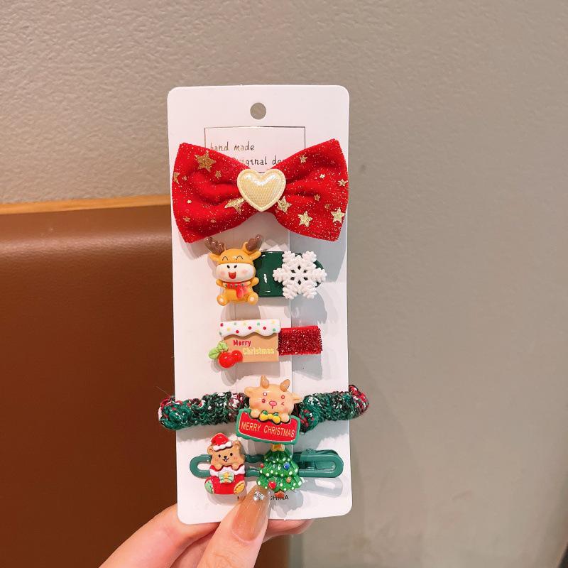 Mori Style Christmas Hair Accessories: Cute Deer & Snowman Clips, Red Rubber Bands for Little Girls