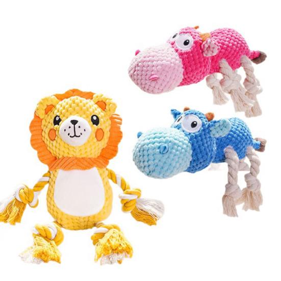 Plush Dog Toy for Aggressive Chewers Interactive Squeaky Chew Toy Soft Stuffed Animal with Cotton Rope Legs for Teething Puppies Small Medium Large
