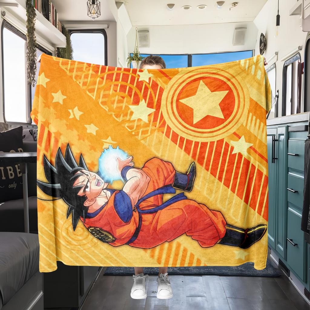 1 ks flanelová deka s potiskem Son Goku, Vysoce kvalitní pro všechna roční období, Domácí dekorace, Teplo a pohodlí, Perfektní jako vánoční dárky