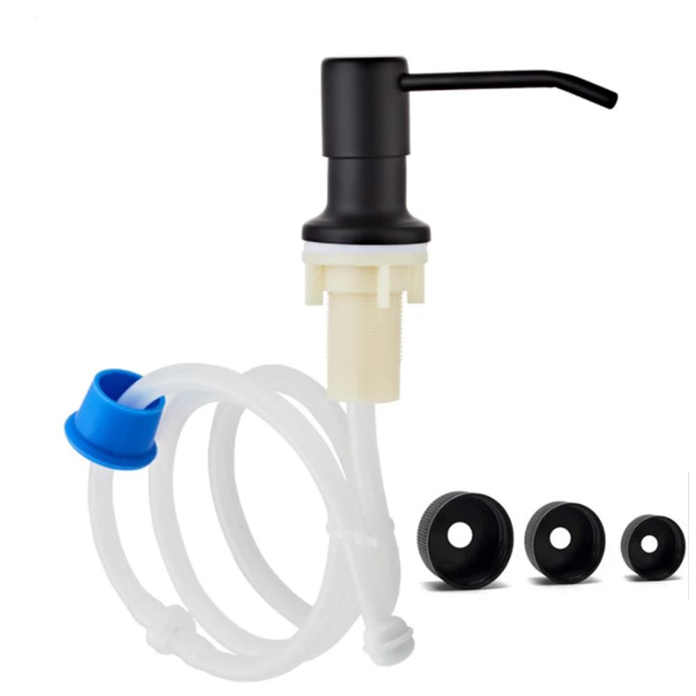 Goldener Küchenspüle Seifenspender Pumpe mit 100cm Schlauch / 350ml Flasche Edelstahl Schwarz Gebürstet Chrom Handdruckspender