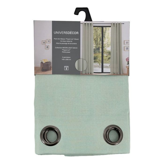 Pair of Eyelet Semi-sheer Curtains Linen Effect "Moonlight" Mint