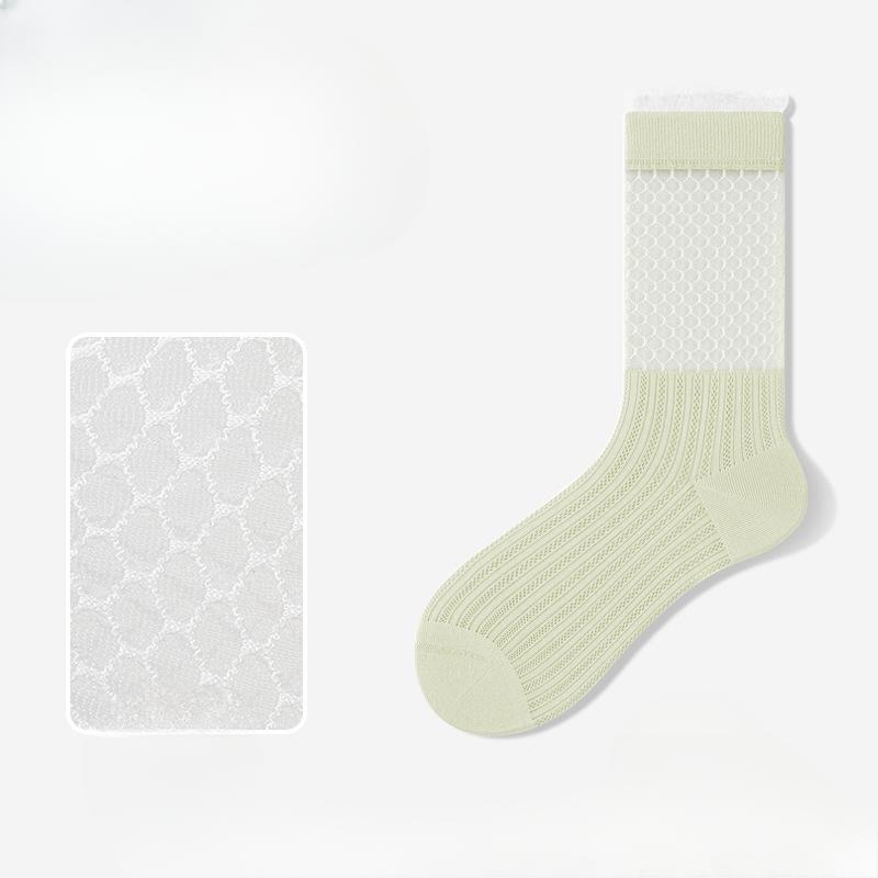 Women's Summer Thin Lace Hollow Mesh Breathable College Wind Tube Cotton Socks