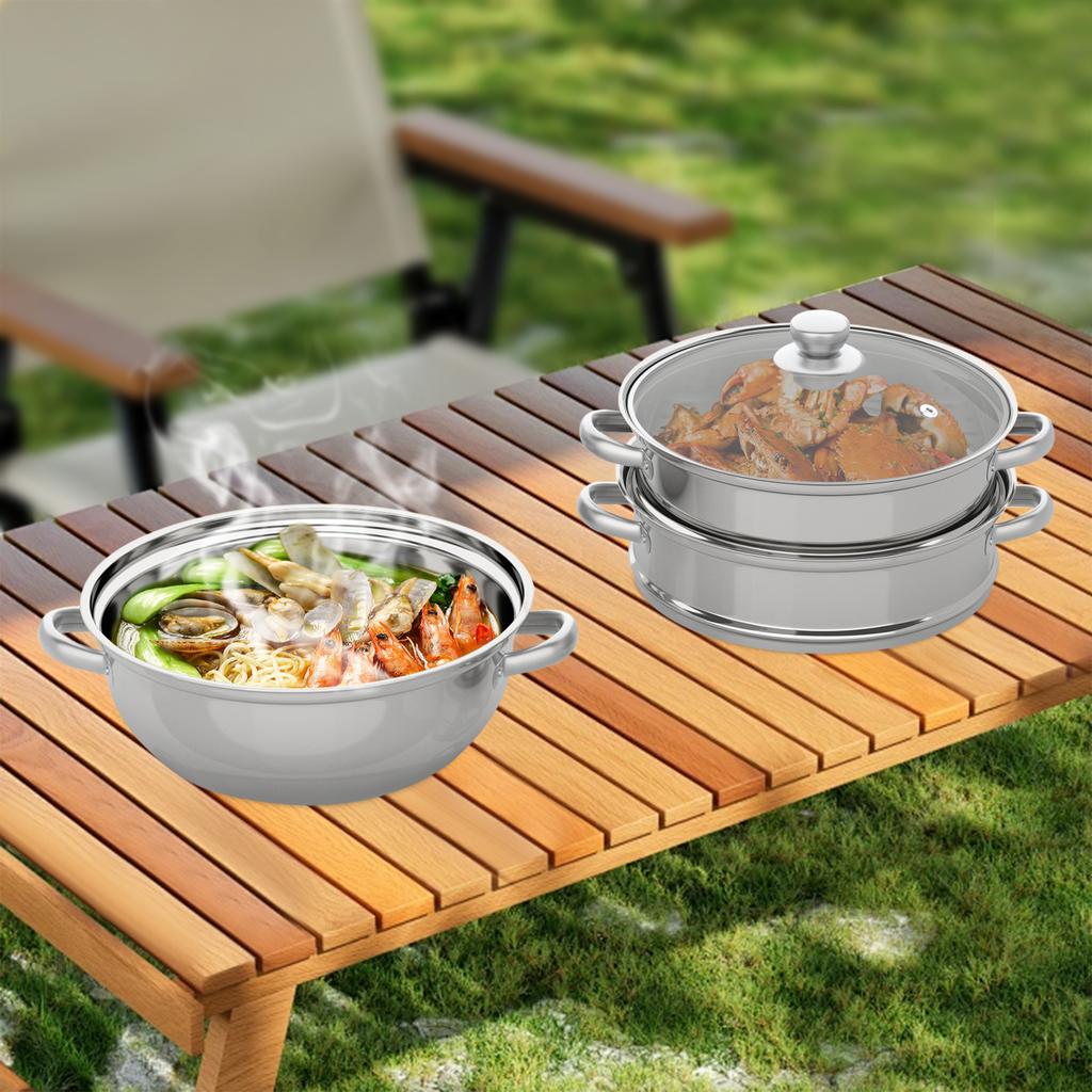 3 Tier Steamer Hot Pot Stainless Steel Large-Capacity Cooker Steam Pot Dumpling Vegetable Food Cooking With Glass Lid