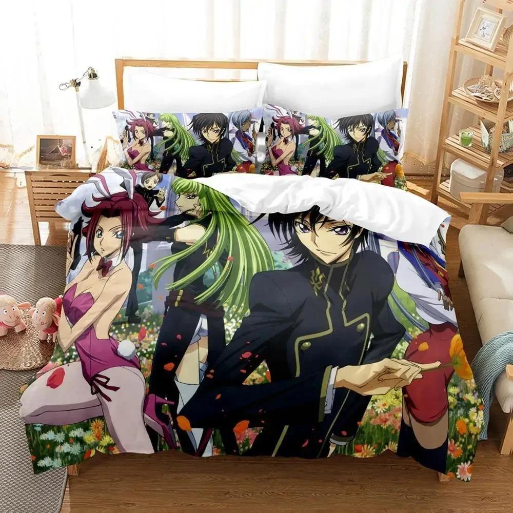 Code Geass Bettwäsche-Set Einzelbett Twin Full Queen King Size Bettset Erwachsener Kind Schlafzimmer Bettbezug Sets 3D-Druck Anime Bettlaken-Set
